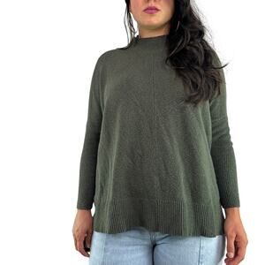 Loft Green Mock Neck Knit Fuzzy Oversized Sweater